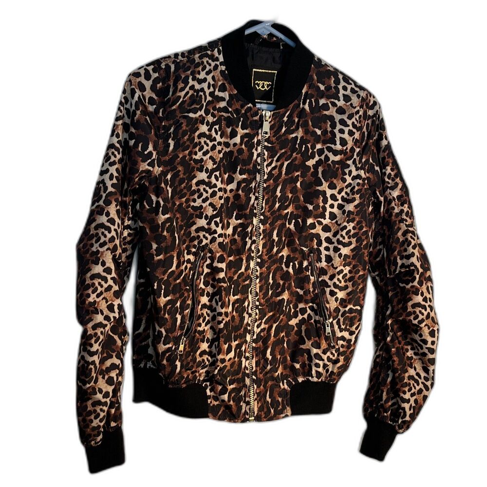 Leopard Silky Print Lined Bomber Jacket SZ S